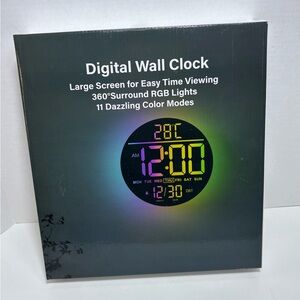 Digital Wall Clock Large Screen RGB Lights 11 Color Modes Multicolor